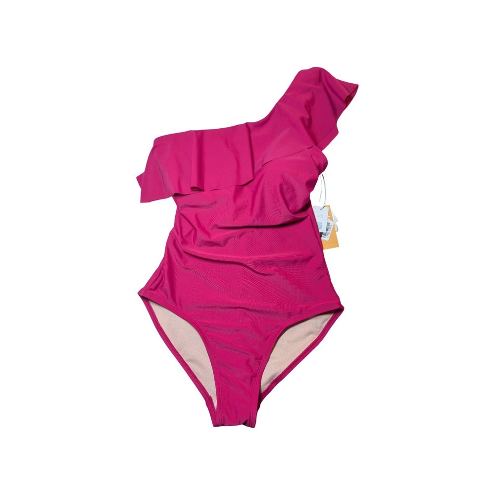⭐D4 Kona Sol Women's Ruffle One Shoulder 1 Piece Swimsuit Pink Size Small (4-6)